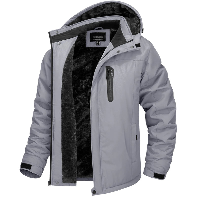 TACVASEN Men's Fleece Lining Warmth Jacket Winter Snow Working Outdoors Hooded Coat Zip Pockets Waterproof Hiking Skiing Parkas