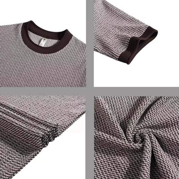 Men's Slim Fit Knitted T-Shirt Short Sleeve O-Neck Contrast Color Striped Stretchy Summer Casual Top Fashion Light Luxury Tee