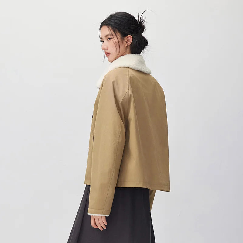 Semir Women Winter Jacket Plush Collar Loose Fit Raglan Sleeve Vintage Style Workwear 2026 New Winter Daily Wear