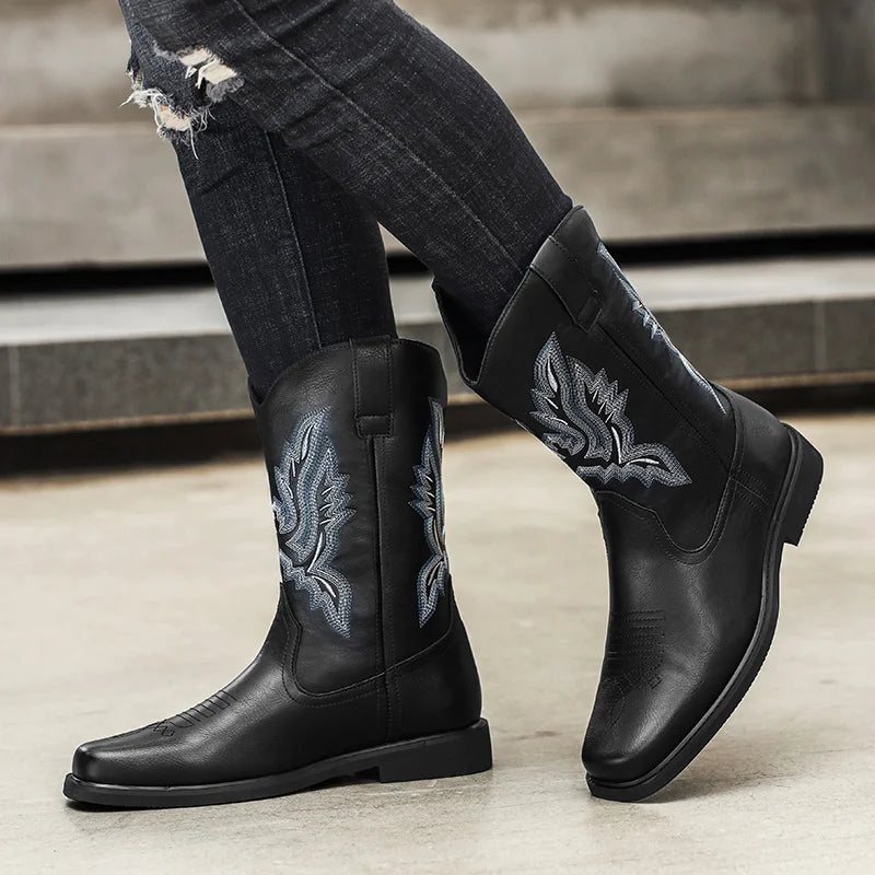 Men's embroider high top casual boots four seasons new light non-slip comfort soft-sole outdoor fashion walking Motorcycle boots