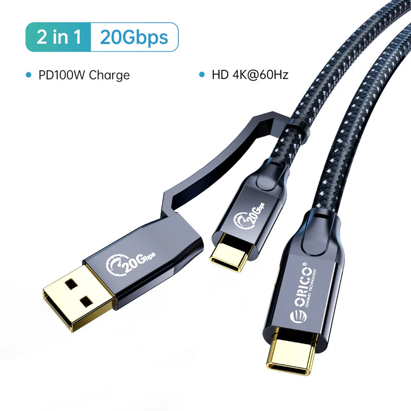 ORICO 5m 20Gbps USB C Cable PD100W Fast Charger Cord USB3.2 Gen 2 HD 4K@60Hz Video Braided with E-mark for Laptop MacBook