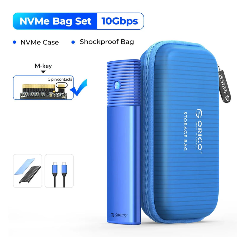 ORICO M2 SSD Enclosure NVMe NGFF 10Gbps PCIe M.2 SSD Case Portable USB C 3.2Gen2 Tool Free External Adapter with Metal Heat Sink