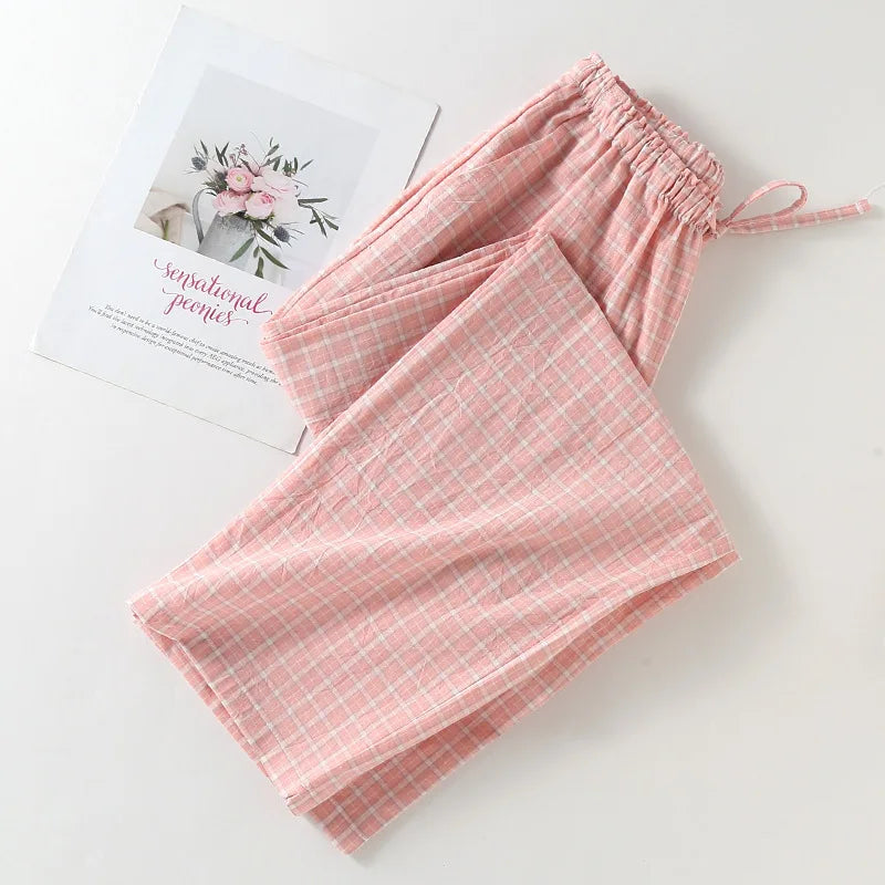 Pure Cotton Leisure Home Trousers Casual Plaid Breathable Sleepwear Pants Spring Autumn Homewear Pajamas Pant Women Pantalones