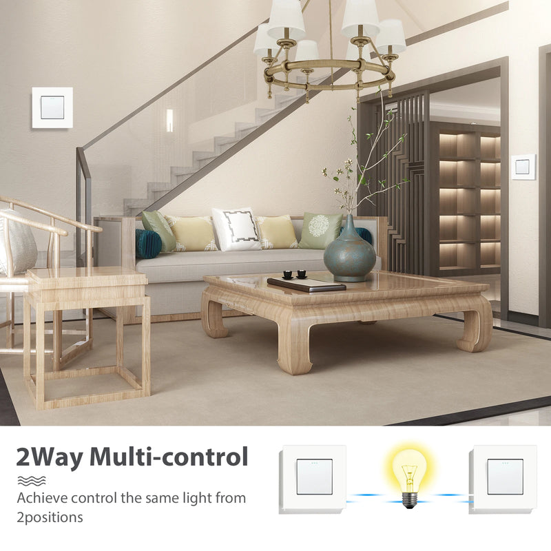 BSEED 2Packs Button Light Switch 1/2/3Gang 2Way Wall Light Switch Plastic Frame Switch On Off For Stairs 10A 250V