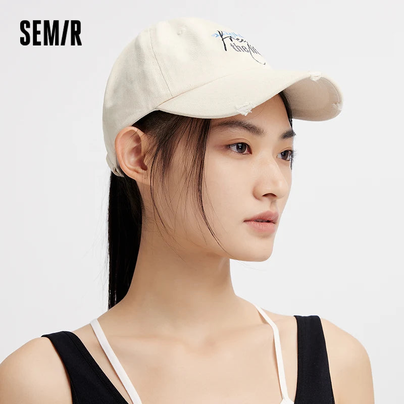 Semir Men Distressed Embroidered Baseball Cap Face Slimming 2025 Summer Couple Vintage Denim Hat