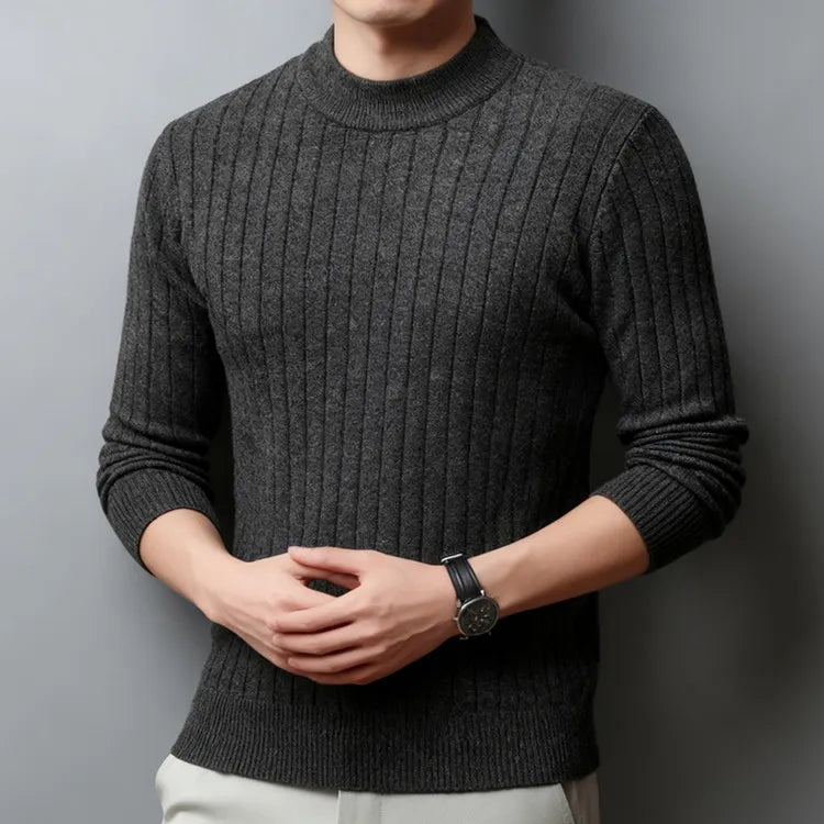 Men's Semi-High Neck Knit Sweater, 500g Wool-Like Texture, Anti-Pilling, Quiet Luxury Style Beige Gray Brown