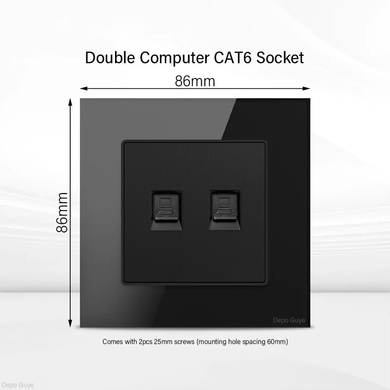 UK Black USB Type-C 18W Fast Charging Socket Universal Tempered Glass  Double 5-pin Power Plug,Home Electrical Wall Light Switch