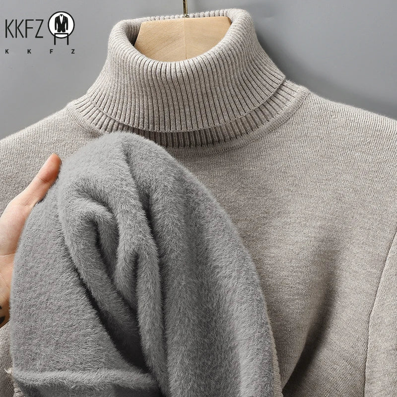 Men's Slim Fit Long Sleeve Turtleneck Sweater Anti-Pilling High Quality Knitted Solid Color Pullover Trendy Men's Clothing