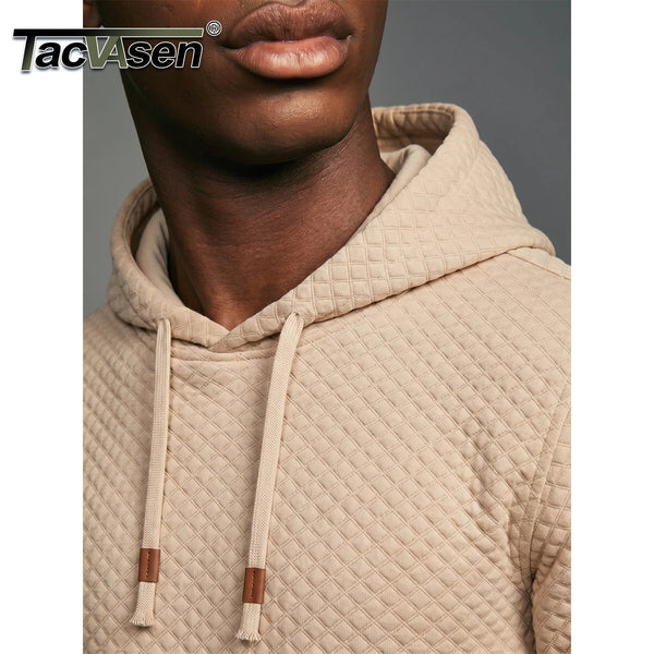 TACVASEN Mens Fashion Knit Hooded Sweatshirt Casual Plain Pullover Hoodie Drawstring Quilted Textured Soft Warm High Quality