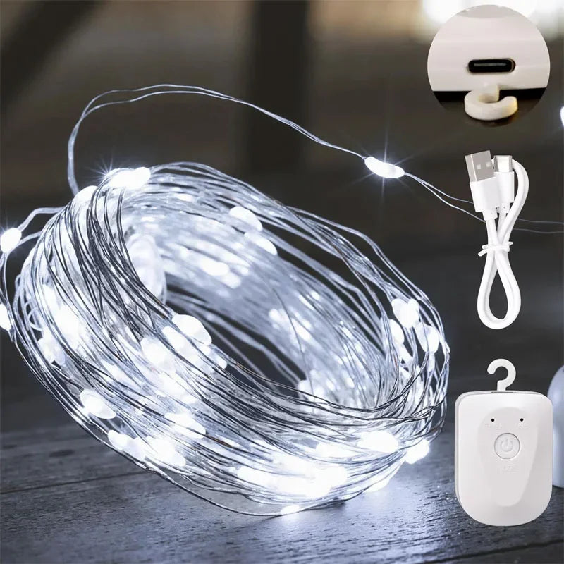 Rechargeable Copper Wire String Lights 8Lighting modes Fairy Light Timer Detachable Design for Halloween Wedding Christmas Decor
