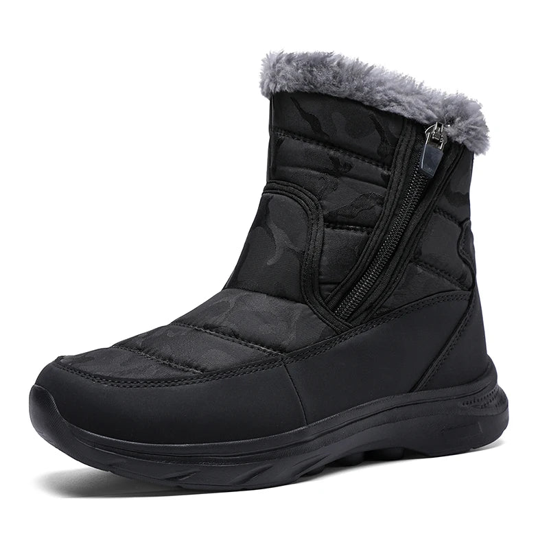 Winter Ankle Snow Boots Waterproof Plush Lined Warm Boots with Side Zipper Lightweight Outdoor Winter Shoes for Men