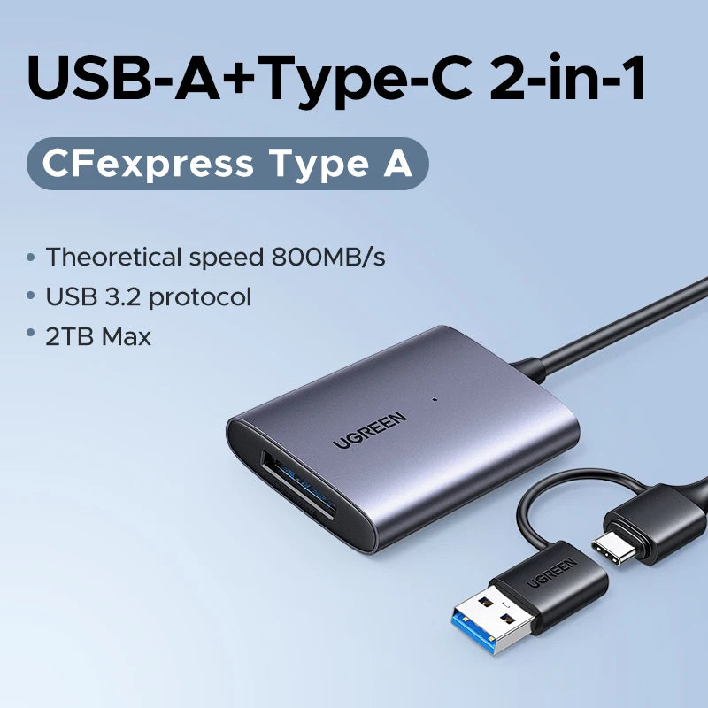 UGREEN CFexpress Type A Card Reader 800MB/s USB-A+Type-C 2-in-1 Plug Compatible with Laptop PC iPhone17 16 Samsung S25 iPad Pro