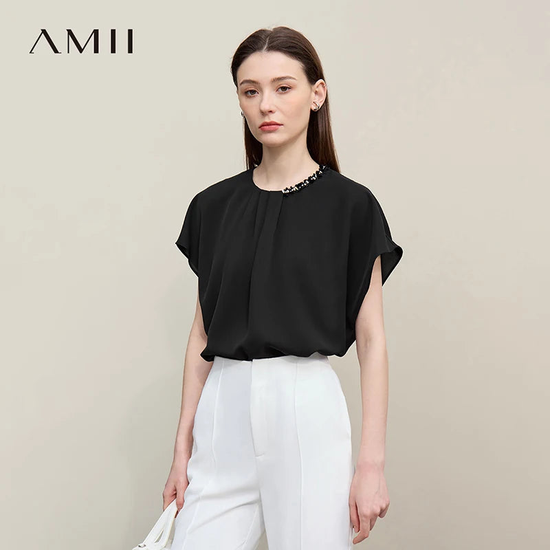 អាវស្រី Amii រដូវក្តៅឆ្នាំ ២០២៦ អាវថ្មីសម្រាប់នារីធ្វើដំណើរទៅធ្វើការ អាវក O ឆើតឆាយ ដៃវែង អាវធំរលុង 12612014