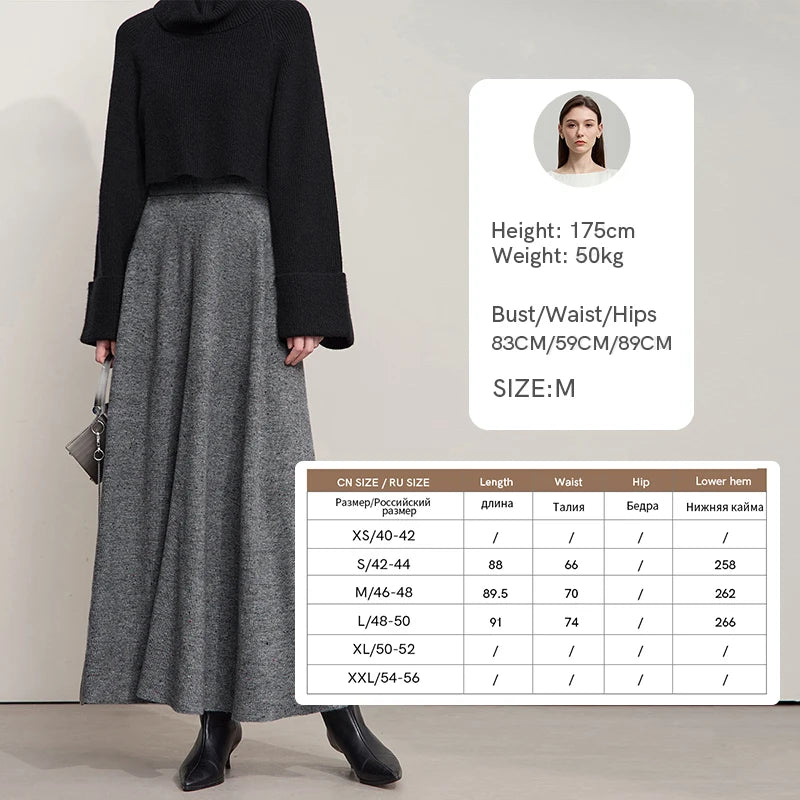AMII Knitted Skirts For Women 2026 Autumn New Gentle A-line Long Skirt Loose Solid Color Elegant Versatile Woman Clothes12553045