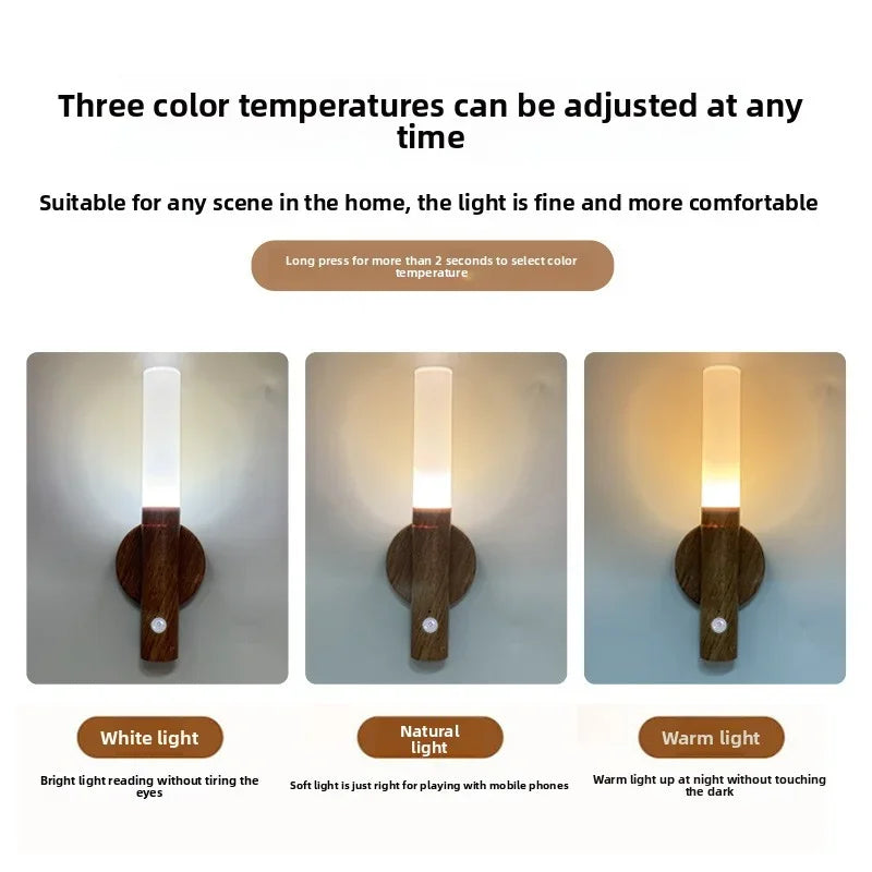 ភ្លើងជញ្ជាំង LED 1-4PCS មានឧបករណ៍ចាប់សញ្ញាចលនា ចង្កៀងម៉ាញេទិកគ្រាប់ឈើអាចសាកបានសម្រាប់បន្ទប់គេង ជណ្តើរ និងសាលធំ