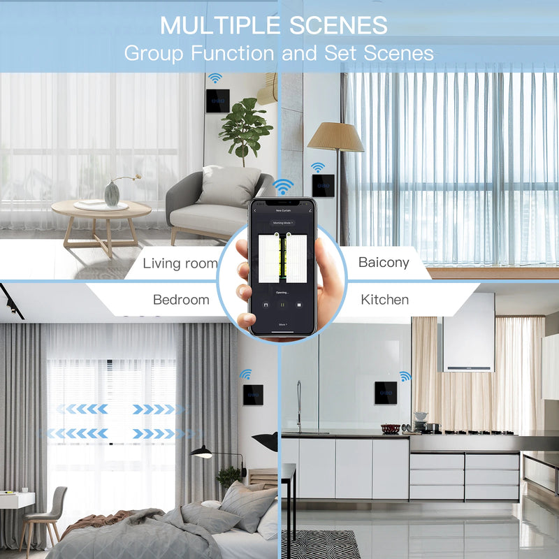 BSEED WiFi Curtain Switch Wireless Smart Touch Switch for Smart Life Tuya Alexa Blind Roller Shutter With Neutral Line