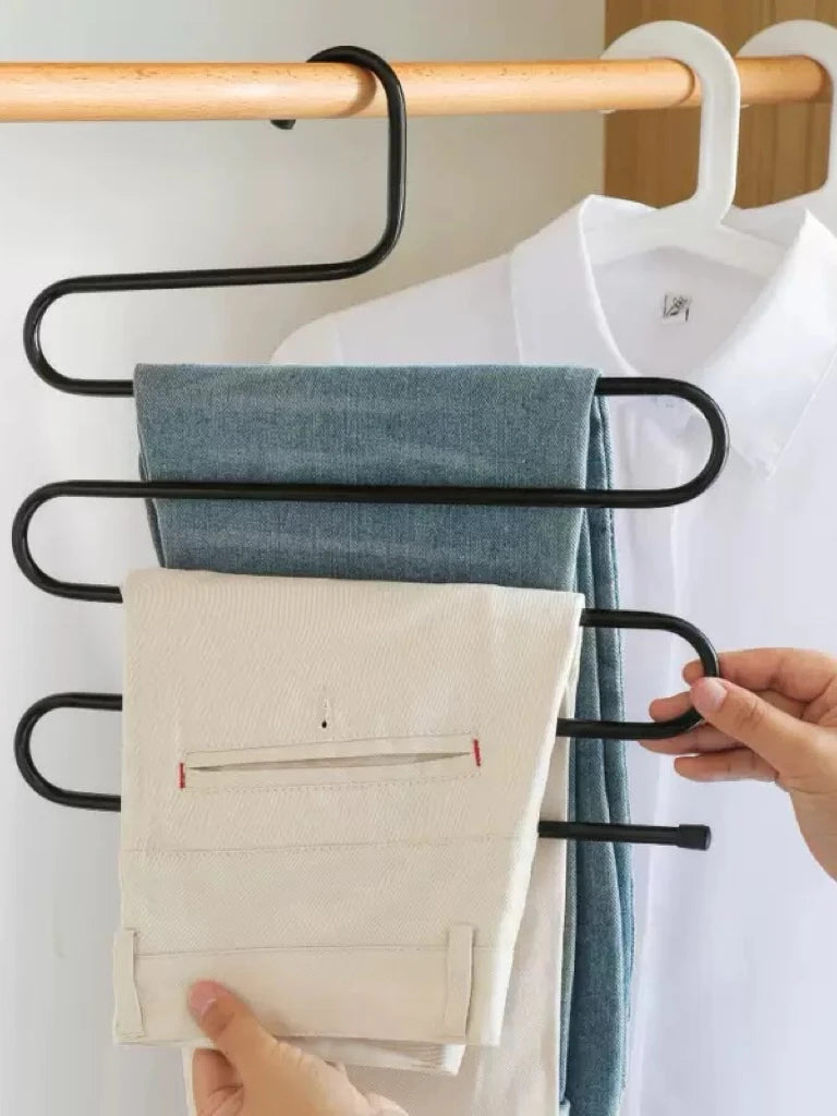 S-Shaped Pants Rack, Multi-Layer Multifunctional Pants Clip Hanger, Wardrobe with Pants, Towels, Anti Slip Storage, Organization