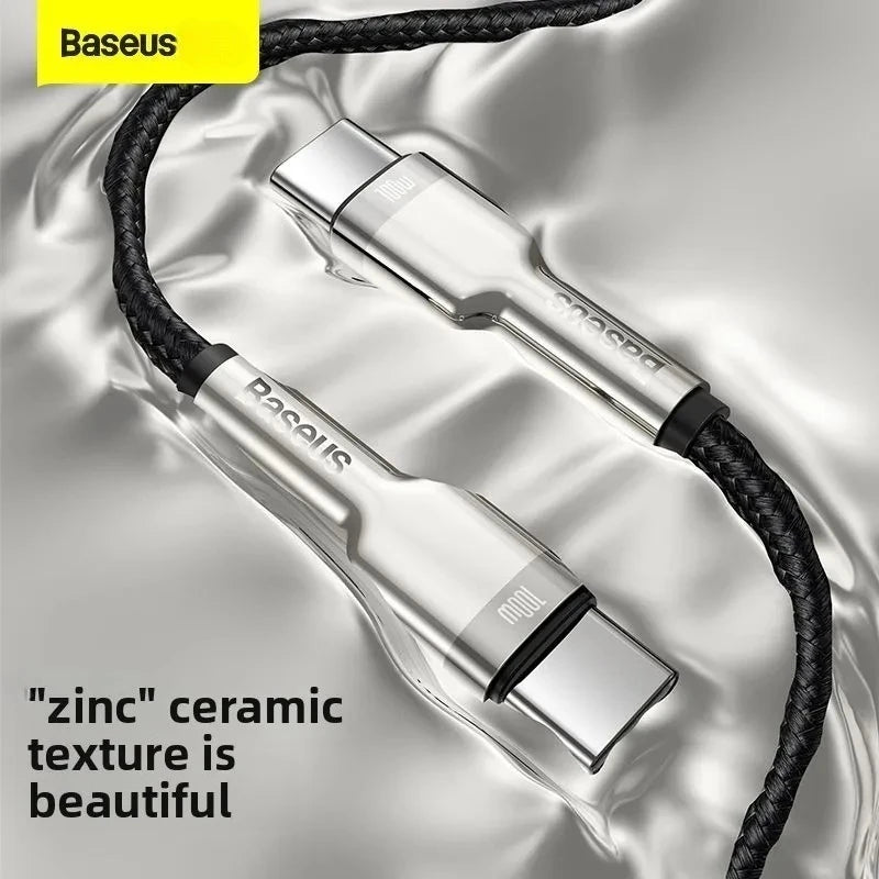 ខ្សែសាកទិន្នន័យដែក BASEUS PD100W សាកលឿន ប្រើប្រាស់បានយូរ និងថាមពលខ្ពស់ ស័ក្តិសមសម្រាប់កុំព្យូទ័រយួរដៃ Apple 15 Apple 16 Huawei Phones