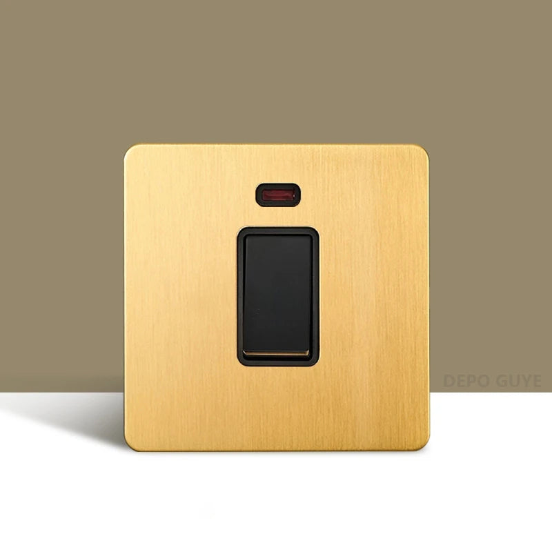 Retro Wall Light Toggle Switch Dual EU FR Socket Gold Stainless Steel Brushed Panel  Vintage Brass Lever For Home Improvement