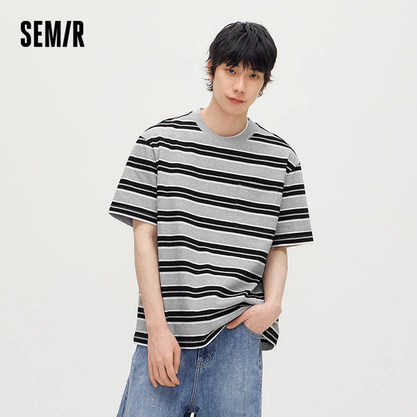 អាវយឺតបុរស Semir កប្បាសប៉ាក់ឆ្នូតដៃខ្លី រចនាបថប៉ាក់ រដូវក្តៅ ឆ្នាំ២០២៦ ទាន់សម័យ ទាន់សម័យ ងាយស្រួលប្រើ ទាន់សម័យ