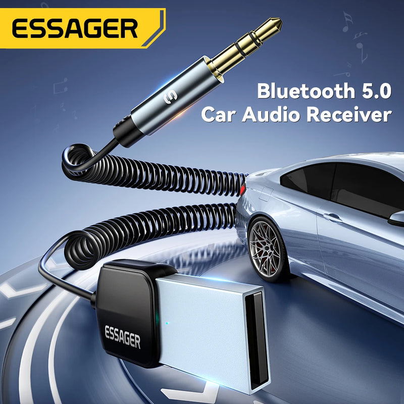 ឧបករណ៍ទទួលសញ្ញាឥតខ្សែ Essager Bluetooth 5.0 ឧបករណ៍បំពងសម្លេងរថយន្តឥតខ្សែ 3.5mm Jack Aux Audio Music សម្រាប់ឧបករណ៍បញ្ជូន Bluetooth ក្នុងរថយន្ត