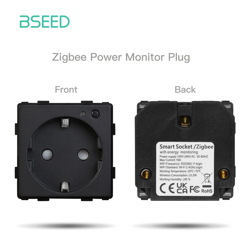 BSEED Zigbee Smart Socket EU Power Monitor Outlet DIY Function Parts Work With Tuya Smart Life Alexa App Indicator Wall Mounted