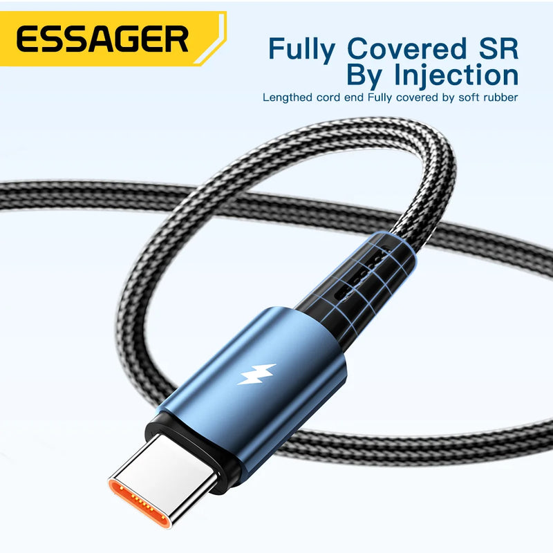 ខ្សែសាក Essager 120W USB Type C ខ្សែសាកលឿន 67W សាកលឿន 6A សម្រាប់ Xiaomi 12Pro Redmi K50 Note 11Pro Black Shark5 Pro
