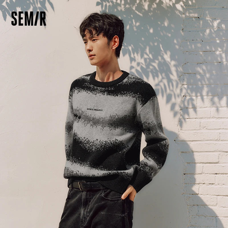 Semir Men Knit Sweater Letter Embroidery Loose Fit Crew Neck Traditional Style 2026 New Winter Daily Wear Urban Casual Style