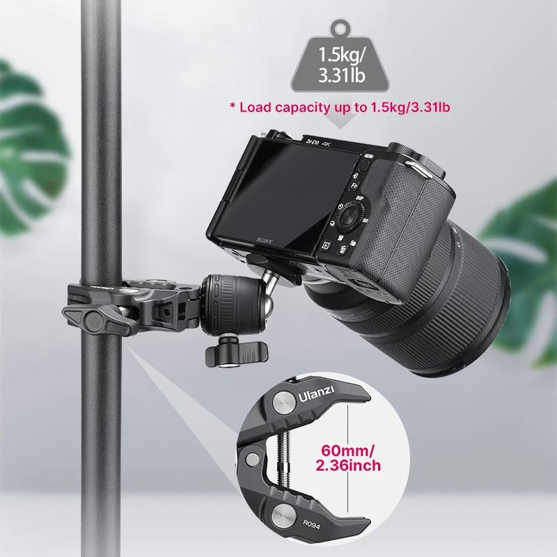 Ulanzi R099 Super Clamp ជាមួយក្បាលបាល់តូច 360° តង្កៀបក្ដាប់រហ័ស Tripod Mount 1/4 វីសសម្រាប់កាមេរ៉ា Gopro DSLR