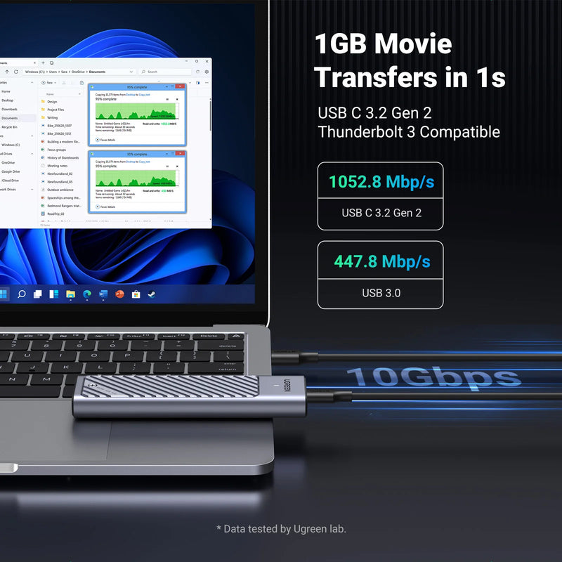 UGREEN M2 SSD Case M.2 NVMe 5Gbps USB C 3.2 Gen2  SSD Enclosure Tool-Free External  SSD Adapter M and B&M Keys