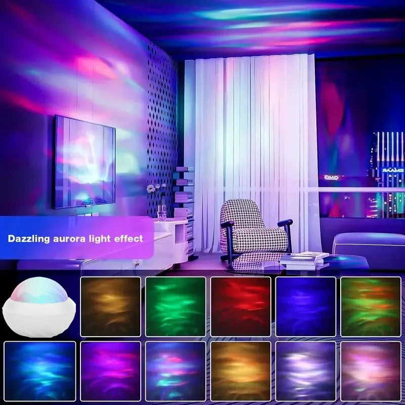 ចង្កៀងបញ្ចាំង Aurora USB ម៉ាស៊ីនបញ្ចាំងពន្លឺភាគខាងជើង RGB បរិយាកាស ភ្លើងពេលយប់ បញ្ជាពីចម្ងាយ បង្វិល 360° សម្រាប់ការតុបតែងពិធីជប់លៀងនៅផ្ទះ