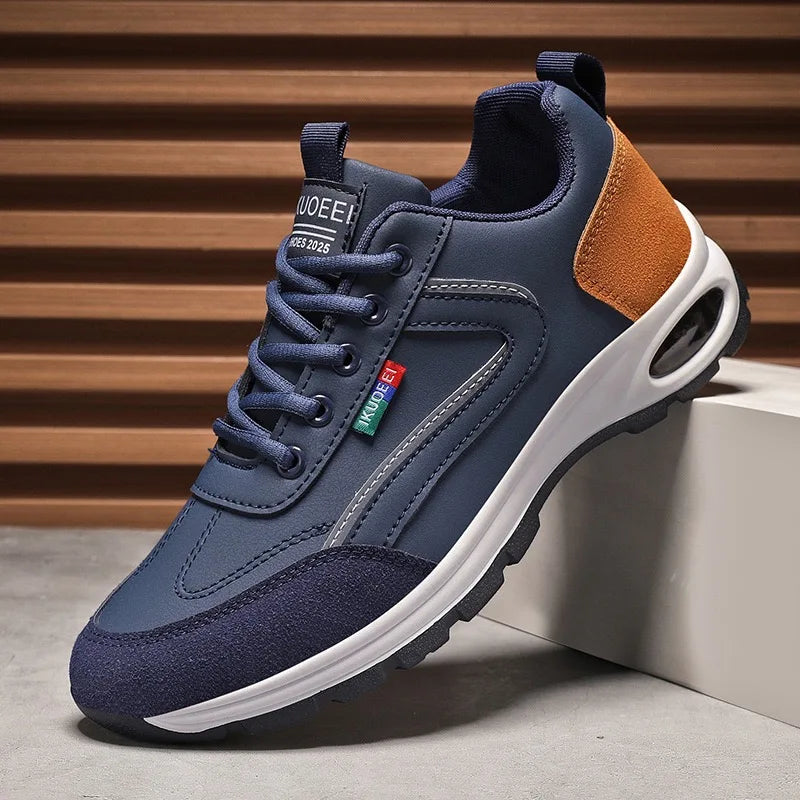 Mens Running Shoes 2025 New Splicing Leather Suede Cushioning Fashion Plus Size Comfortable Breathable Sports Leisure Shoes