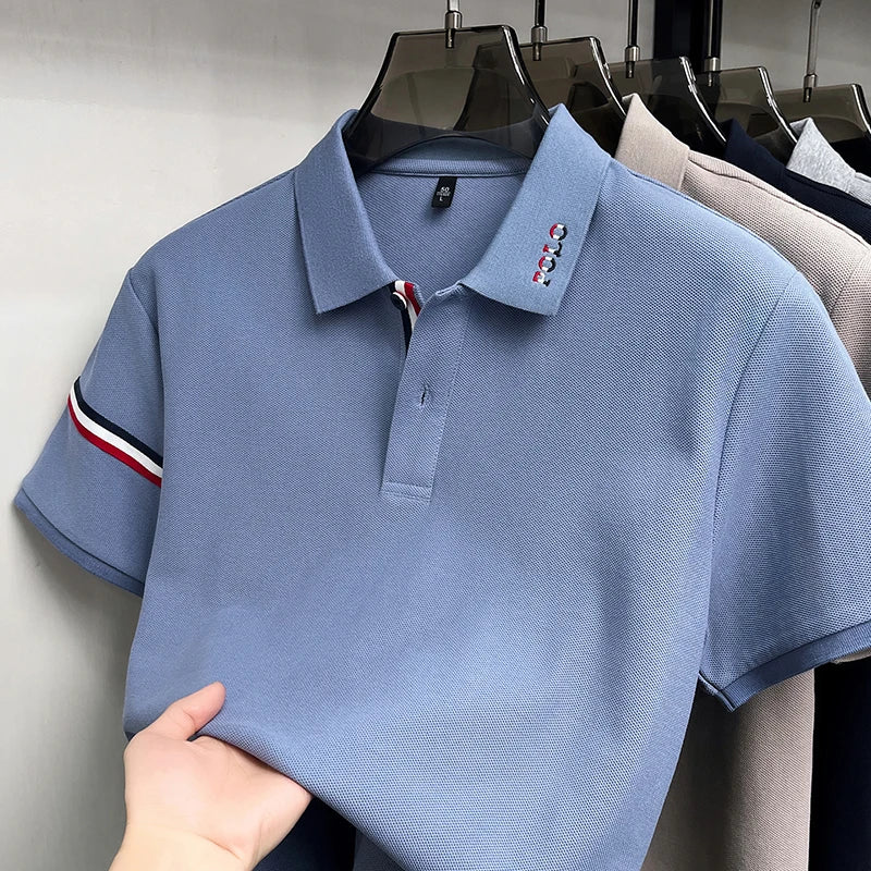 100%Cotton Man Short-Sleeved Polo Shirt Lapel Button Letter Embroidery Summer New Polo Shirt Casual Fashion Breathable Mens Wear