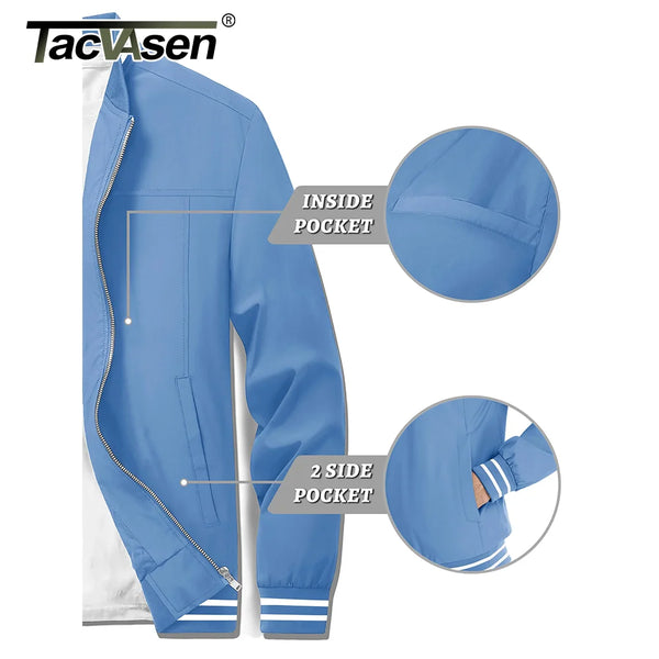 TACVASEN Spring Autumn Casual Jacket Mens Lightweight Full Zip Bomer Jacket Waterproof Outdoor Jacket Baseball Male Windbreaker