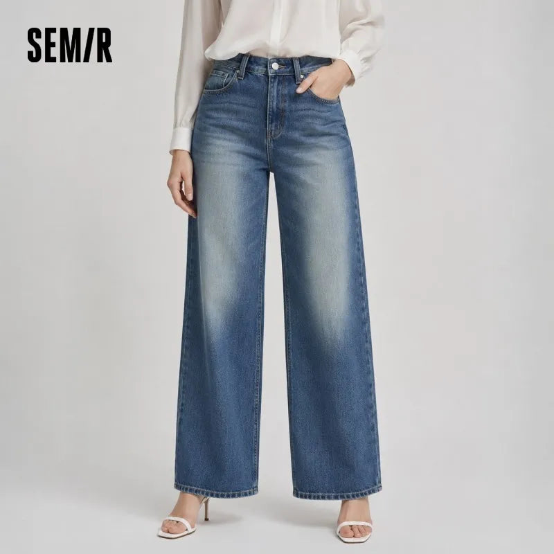 Semir Retro Jeans Women 2026 Spring Lyocell Blend Wide Leg Floor Length Hip Covering Leg Lengthening Trendy Trousers