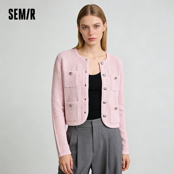 អាវក្រៅ Semir Soft Cardigan សម្រាប់ស្ត្រីឆ្នាំ ២០២៦ កខ្លីចង្កេះខ្ពស់ឆើតឆាយសុភាពរាបសារទាន់សម័យសម្រាប់ស្ត្រី អាវយឺតនិទាឃរដូវ