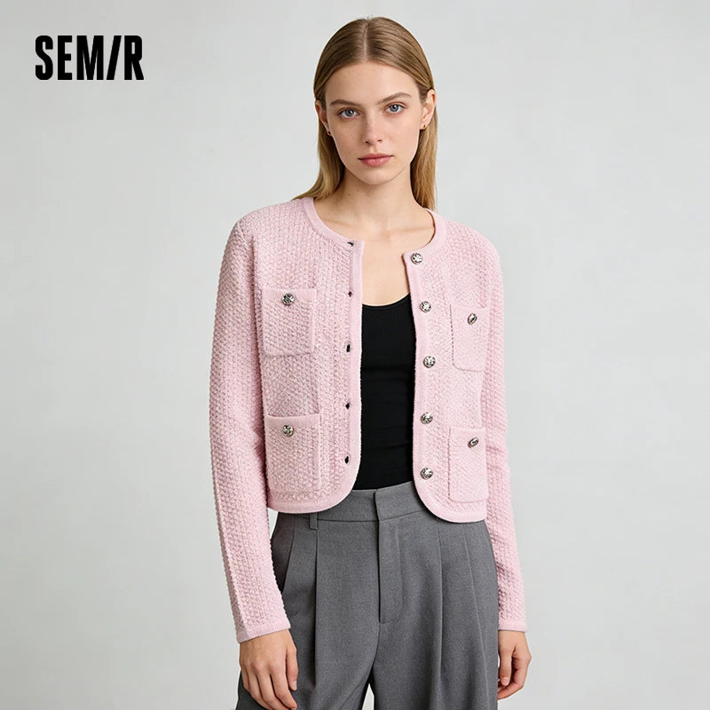 Semir Soft Cardigan For Woman 2026 Short Crew Neck HighWaist Elegant Gentle Women Stylish Top Spring Sweater