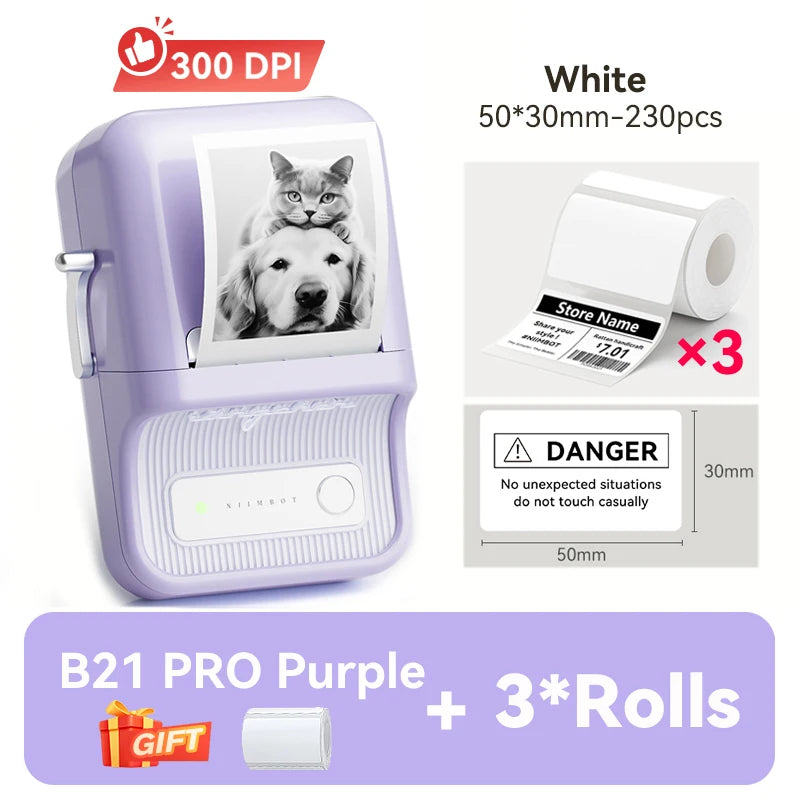 Niimbot B21 Pro 300DPI HD Printing Portable Thermal Printer Self-adhesive Label Printer Sticker Maker For Photos Receipts Note