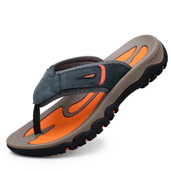 Summer Hot Sale Leather Slippers Mens Flip Flops Beach Shoes Plus Big Size 46 47 Flip-Flop Sandals Outdoor Hard Outsoles