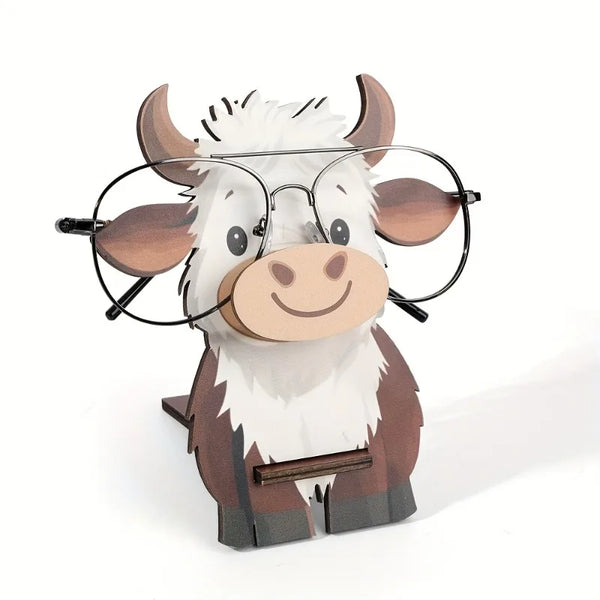 1pc Wooden Highland Cow Eyeglass Frame,Cute Cow-Shaped Eyeglass Display Stand,Suitable for Home Office Desktop Decor,Nightstand.