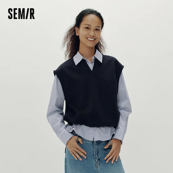 អាវកាក់ Semir សម្រាប់នារី ក V មានខ្សែចង អាវពីរដុំ រចនាបថ Retro Campus អាវដៃវែងរលុង ពាក់ប្រចាំថ្ងៃ 2026