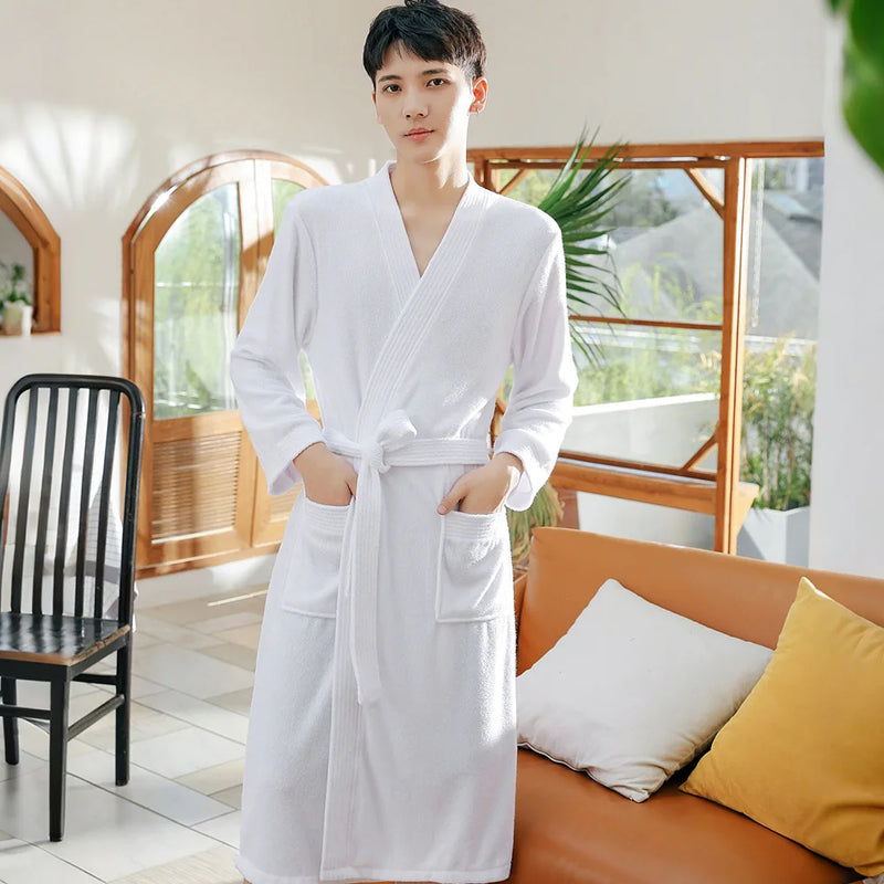 New Arrival Long Sleeve Men Women Bathrobe 2026 Spring Autumn V-Neck Couple Robes Lounge Wear Sleepwear Pure Color Loungewear