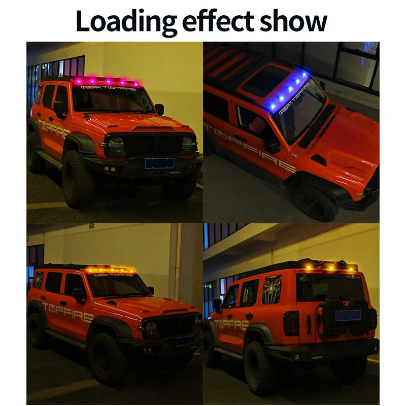 1-4Pcs Solar Powered Car Running Warning Lamp RGB Remote Roof Dome Decor Light No Punch Signal Lamp for Car Truck SUV Motorcycle
