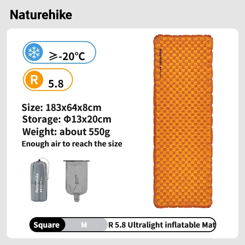 Naturehike Inflatable Mattress R 5.8 Outdoor Portable Foldable Tent Sleeping Single Pad Ultralight Hiking Travel Camping Mat