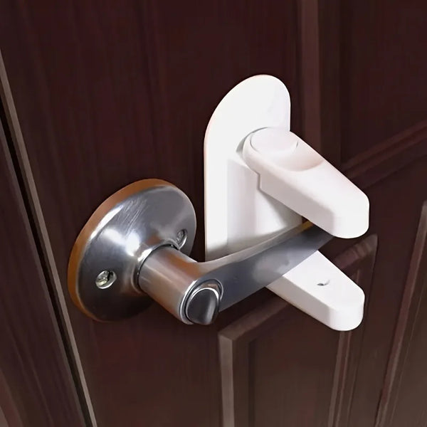 1pc Secure Guard Door Lever Lock - Easy-to-Install,No Tools Required,2 Button Push,90° Swivel Handle,Polished Metal Finish.