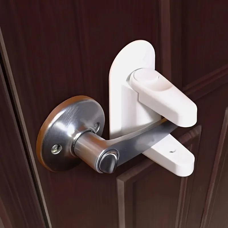 1pc Secure Guard Door Lever Lock - Easy-to-Install,No Tools Required,2 Button Push,90° Swivel Handle,Polished Metal Finish.
