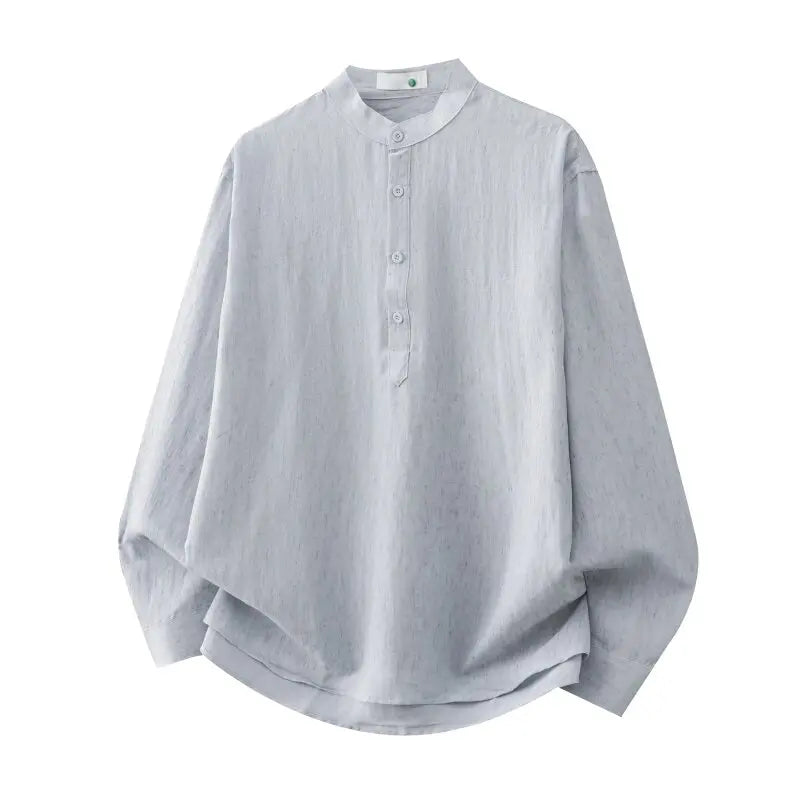 DUKEEN Men's Lyocell Linen Blend Henley Shirt Long Sleeve Stand Collar Lightweight Breathable Casual Old Money Style