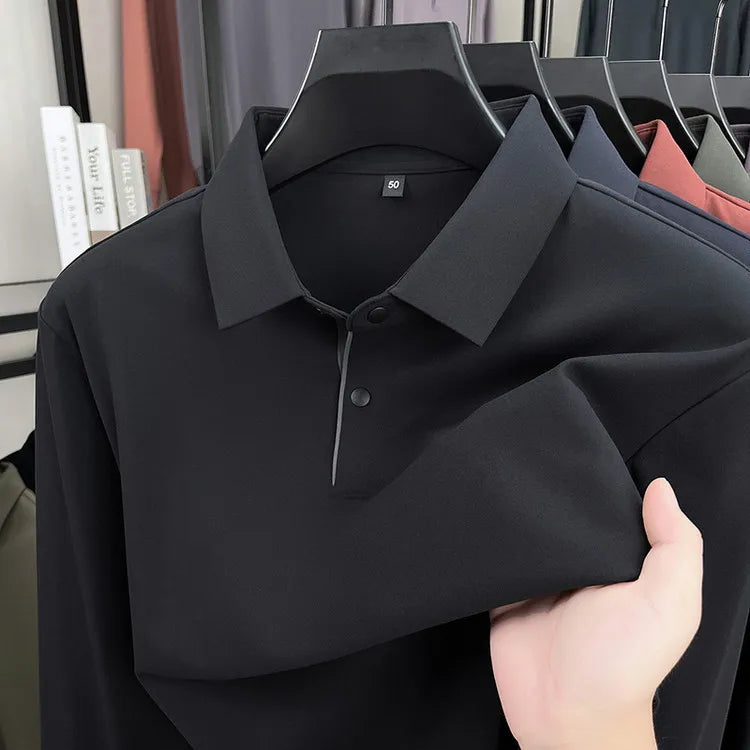 Men's Premium Polo Shirt – Soft Brushed Cotton Blend, Color-Blocked Placket, 4-Way Stretch, Anti-Pilling, No Iron