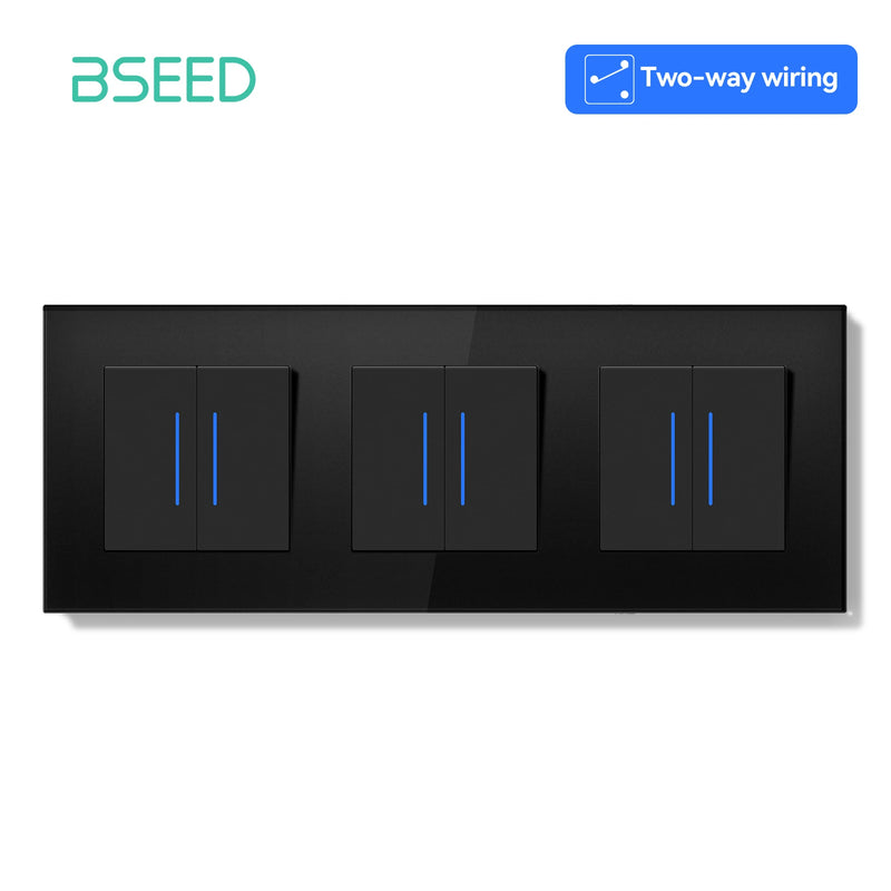 BSEED E Series Mechanical Button Switch 1/2Gang 2Way Wall Light Switch Glass Panel Switch With LED Indicator for Stairs 250V