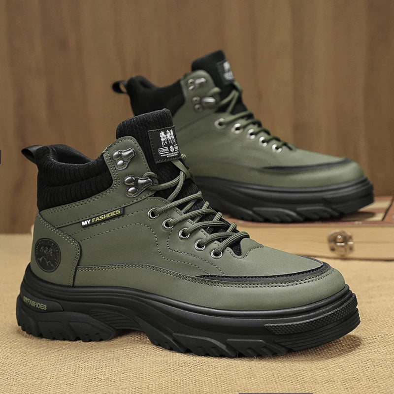 Mens High Top Boots 2025 Autumn New Fashion Workwear Work Short Boots Thick Sole Anti-friction Anti Slip Outdoor Hiking Sneakers
